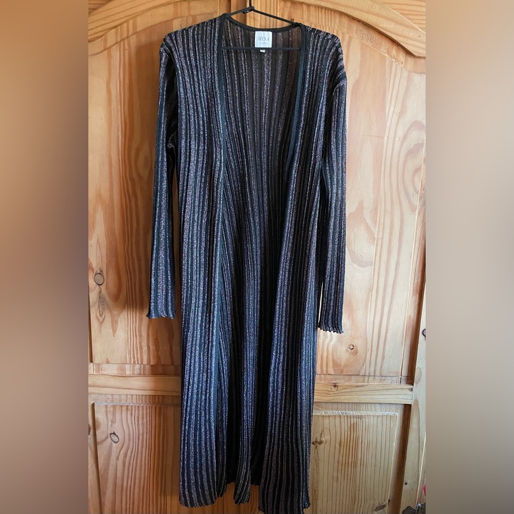 Misa Los Angeles Black & Silver Metallic Ribbed Duster Size M